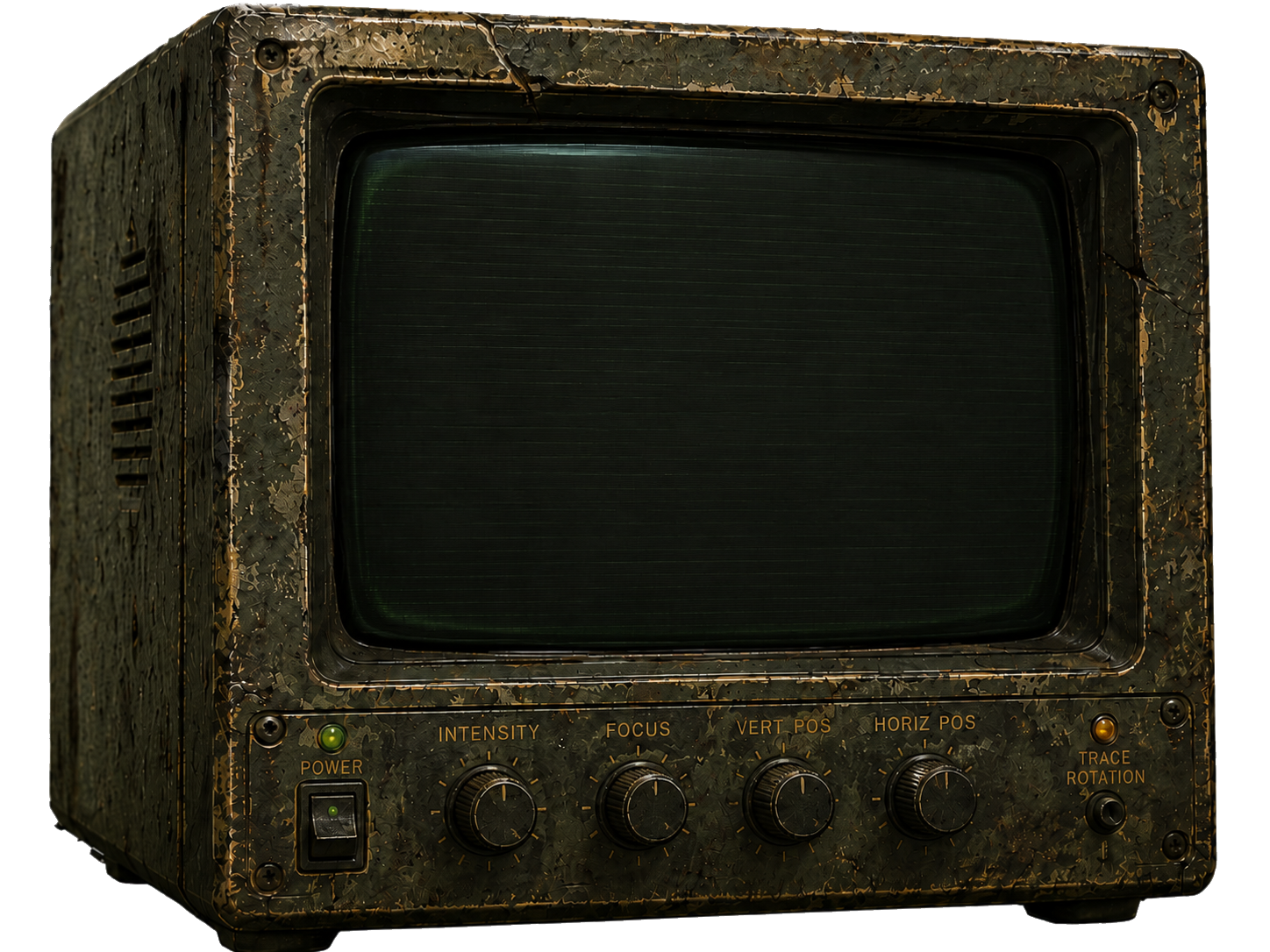 Dirty damaged CRT diagnostics monitor